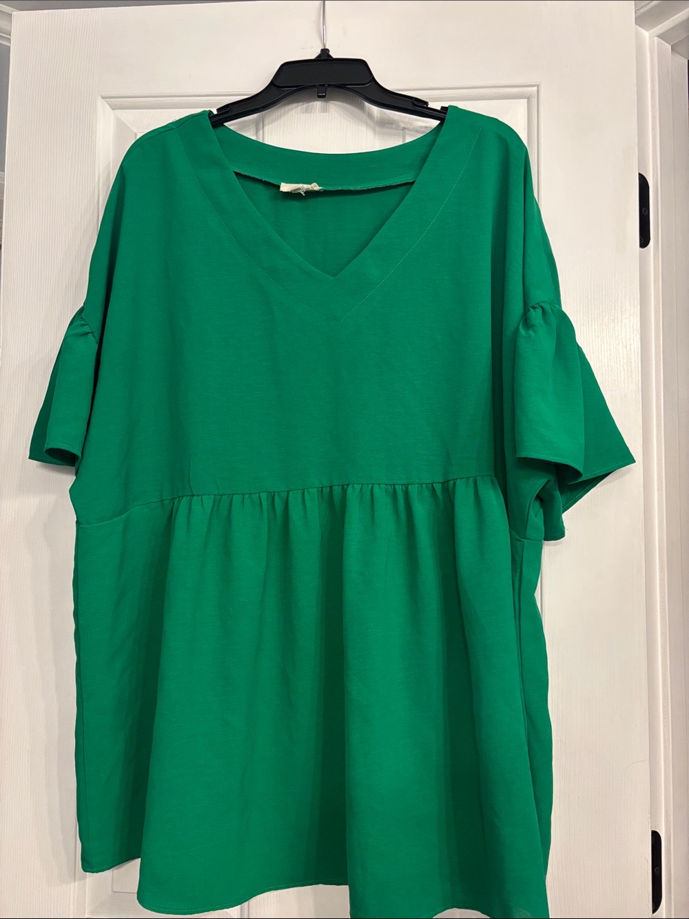 Plus-Size Green V-Neck Babydoll Tunic Top